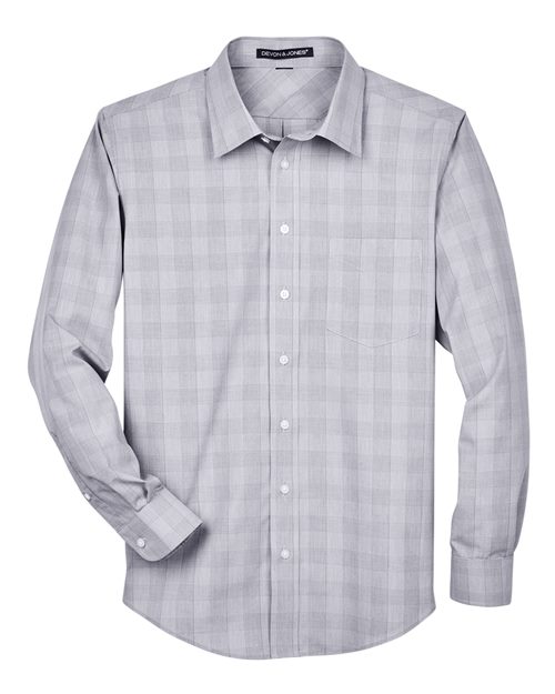 Men's Crown Collection® Glen Plaid Woven Dress Shirt - White/ Graphite/ Light Grey Front