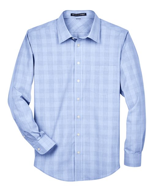 Men's Crown Collection® Glen Plaid Woven Dress Shirt - White/ Light French Blue Front
