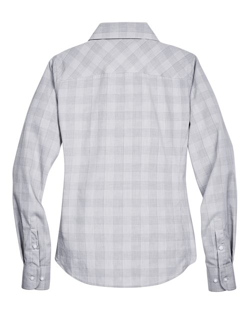 Women's Crown Collection® Glen Plaid Woven Dress Shirt - White/ Graphite/ Light Grey Back