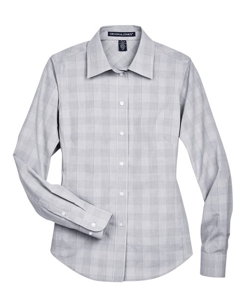 Women's Crown Collection® Glen Plaid Woven Dress Shirt - White/ Graphite/ Light Grey Front