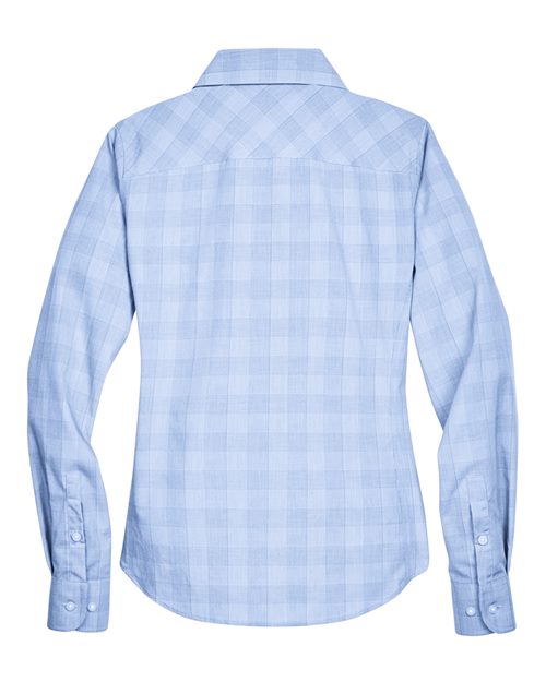 Women's Crown Collection® Glen Plaid Woven Dress Shirt - White/ Light French Blue/ French Blue Back