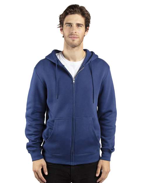 Unisex Fleece Full-Zip Hooded Sweatshirt - Navy Front