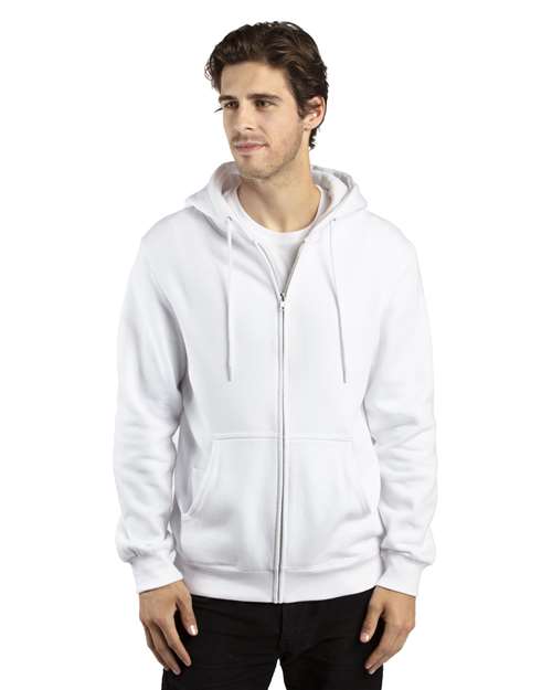 Unisex Fleece Full-Zip Hooded Sweatshirt - White Front
