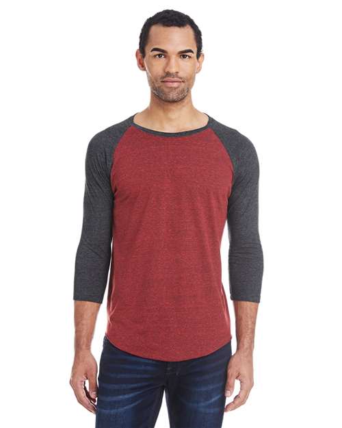 Unisex Triblend Three-Quarter Sleeve Raglan T-Shirt - Cardinal Black/ Black Triblend Front