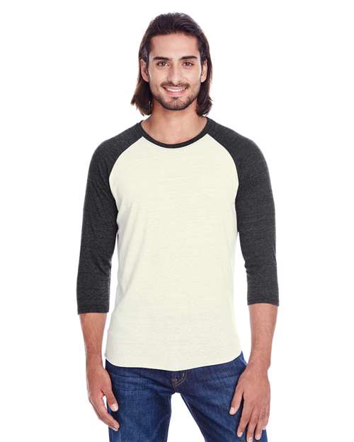 Unisex Triblend Three-Quarter Sleeve Raglan T-Shirt - Cream/ Black Triblend Front