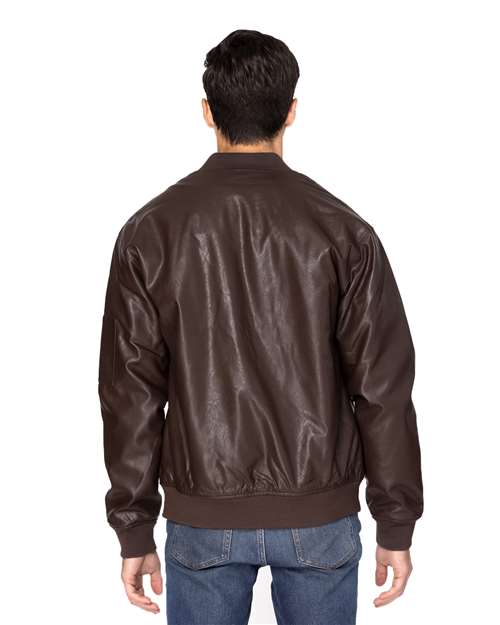 Unisex Bomber Jacket - Brown Vegan Leather Back