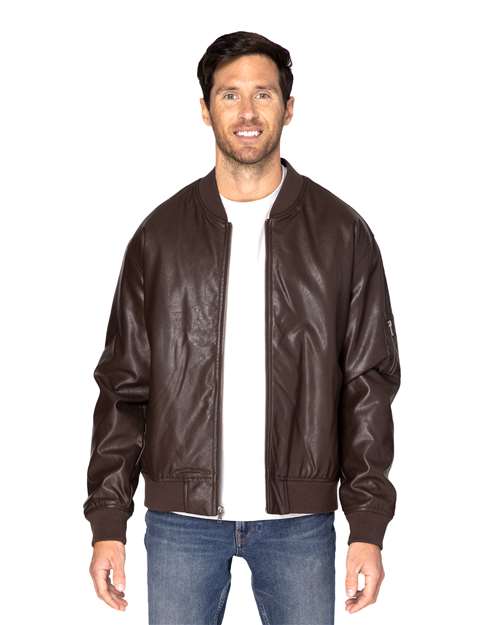 Unisex Bomber Jacket - Brown Vegan Leather Front