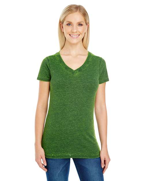 Women's Cross Dye V-Neck T-Shirt - Emerald Front