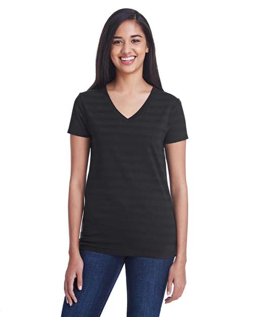 Women's Invisible Stripe V-Neck T-Shirt - Black Invisible Stripe Front
