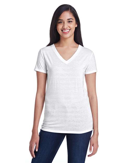 Women's Invisible Stripe V-Neck T-Shirt - White Invisible Stripe Front