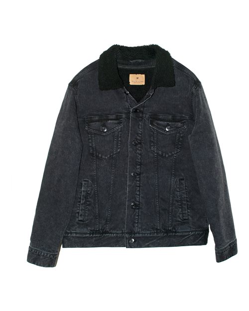 Unisex Sherpa-Lined Denim Jacket - Black Denim/ Black Front