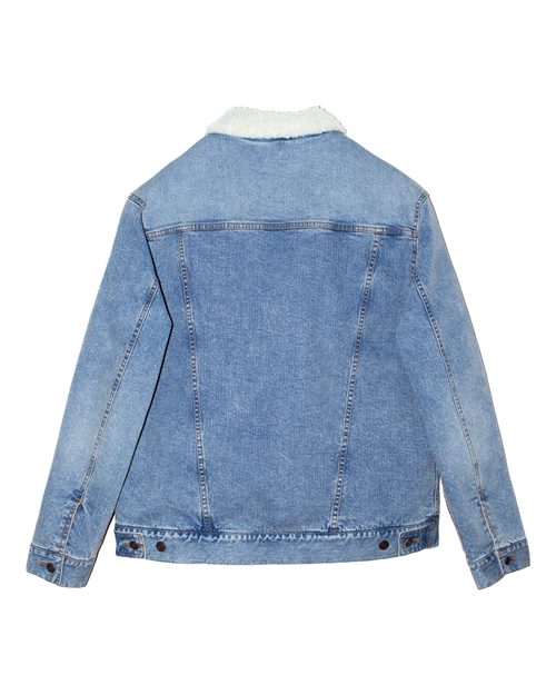 Unisex Sherpa-Lined Denim Jacket - Light Denim/ Off White Back