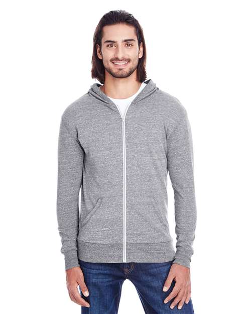Unisex Triblend Full-Zip Lightweight Hooded Sweatshirt - Grey Triblend Front