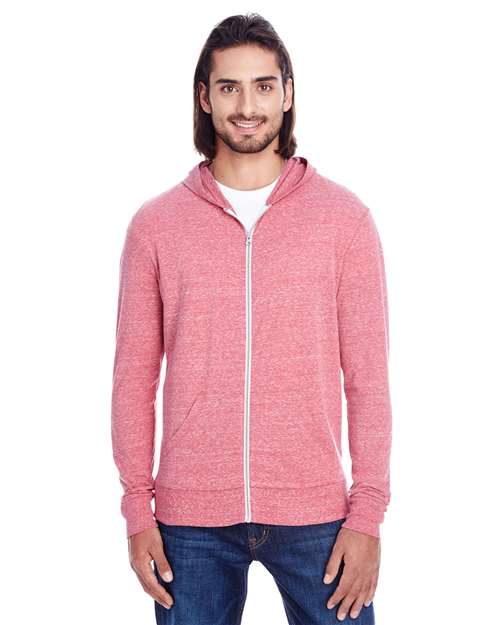 Unisex Triblend Full-Zip Lightweight Hooded Sweatshirt - Red Front