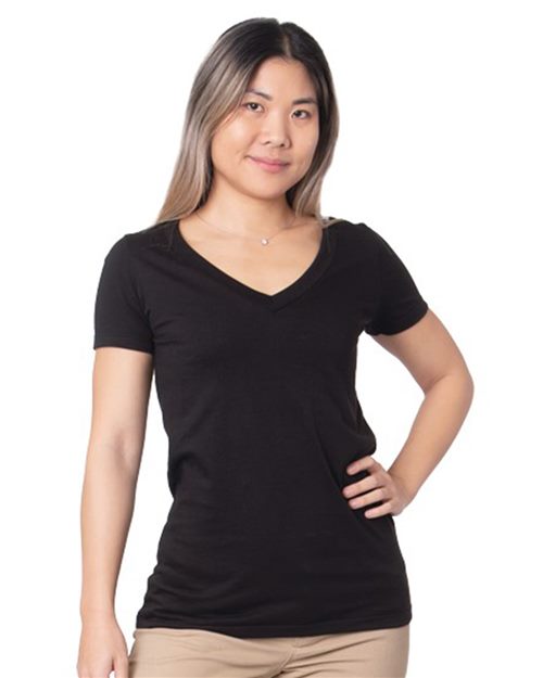 Women's USA-Made Fine Jersey V-Neck T-Shirt - White Front
