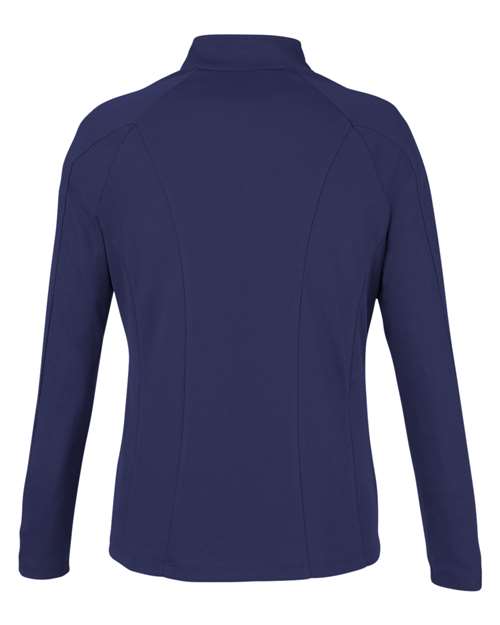 Women's Origin Performance Pique Quarter-Zip Pullover - Classic Navy Heather/ Carbon Back