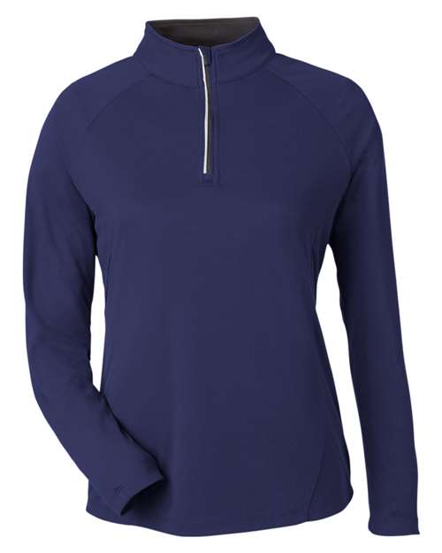 Women's Origin Performance Pique Quarter-Zip Pullover - Classic Navy Heather/ Carbon Front