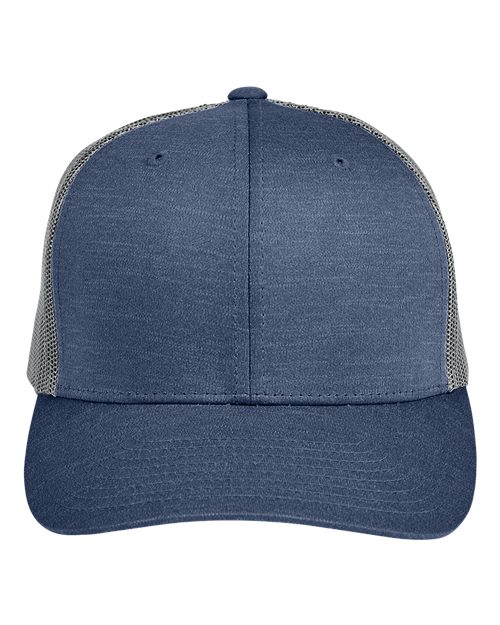 Youth Zone Sonic Heather Trucker Cap by Yupoong - Sport Dark Navy Heather/ Sport Graphite Front