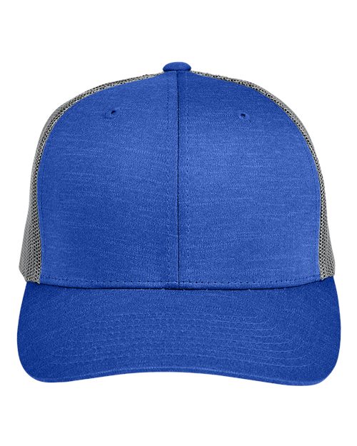 Youth Zone Sonic Heather Trucker Cap by Yupoong - Sport Royal Heather/ Sport Graphite Front