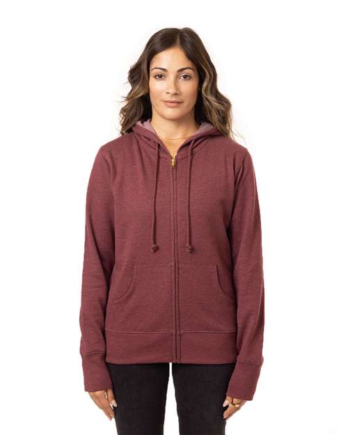 Women's Heathered Full-Zip Hooded Sweatshirt - Berry Front