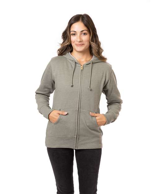 Women's Heathered Full-Zip Hooded Sweatshirt - Military Green Front