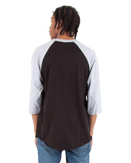 Unisex Raglan Three-Quarter Sleeve T-Shirt - Black/ Heather Grey Back