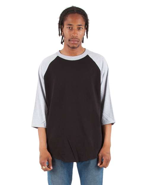 Unisex Raglan Three-Quarter Sleeve T-Shirt - Black/ Heather Grey Front
