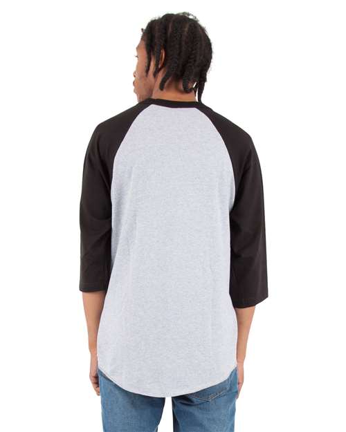 Unisex Raglan Three-Quarter Sleeve T-Shirt - Heather Grey/ Black Back