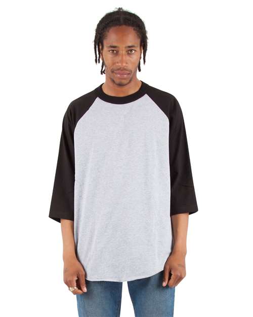 Unisex Raglan Three-Quarter Sleeve T-Shirt - Heather Grey/ Black Front