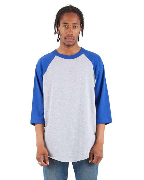 Unisex Raglan Three-Quarter Sleeve T-Shirt - Heather Grey/ Royal Front