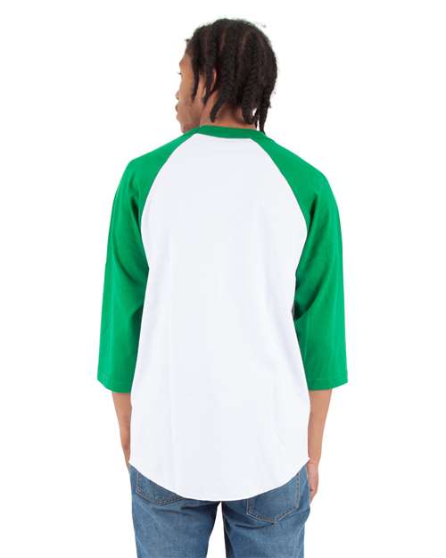 Unisex Raglan Three-Quarter Sleeve T-Shirt - White/ Kelly Green Back