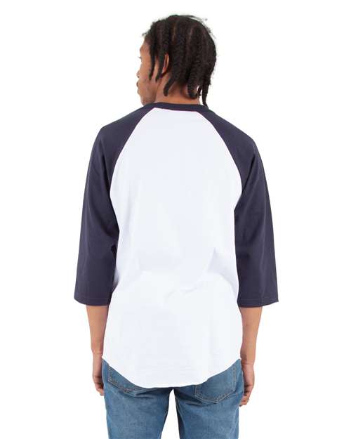 Unisex Raglan Three-Quarter Sleeve T-Shirt - White/ Navy Back