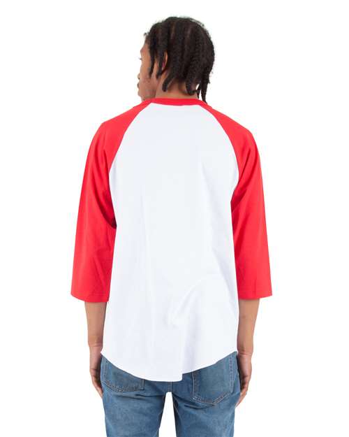 Unisex Raglan Three-Quarter Sleeve T-Shirt - White/ Red Back