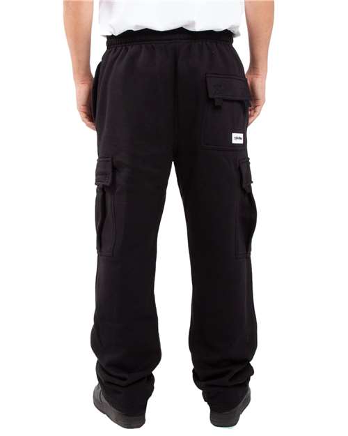Unisex Fleece Cargo Pocket Sweatpants - Black Back