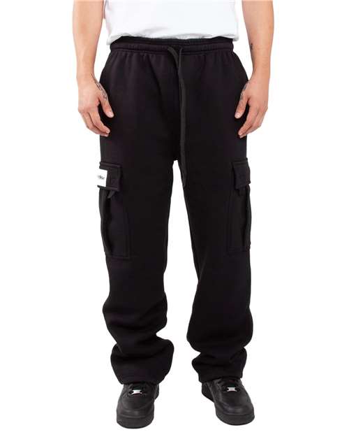 Unisex Fleece Cargo Pocket Sweatpants - Black Front