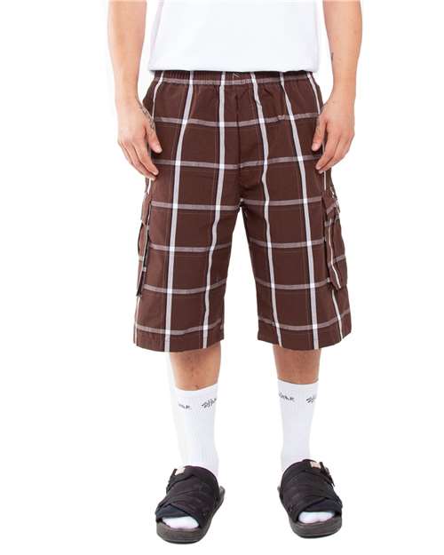 Unisex Plaid Shorts - Brown Front
