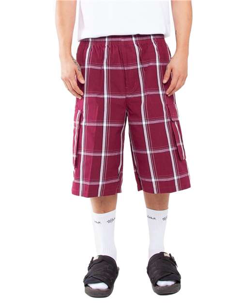 Unisex Plaid Shorts - Burgundy Back
