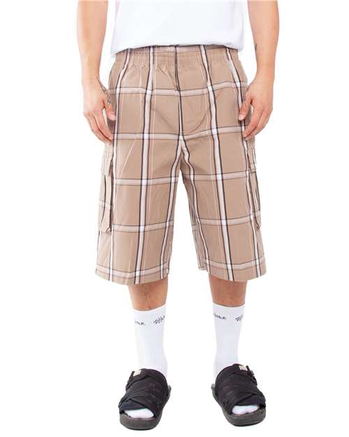 Unisex Plaid Shorts - Khaki Front