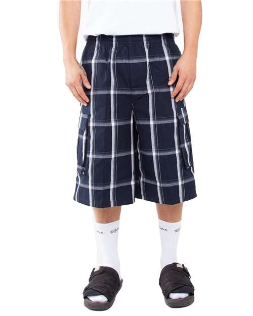 Unisex Plaid Shorts - Navy Front