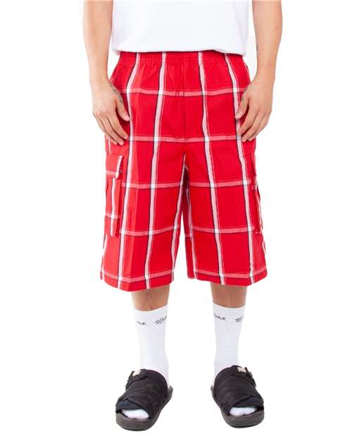 Unisex Plaid Shorts - Red Front