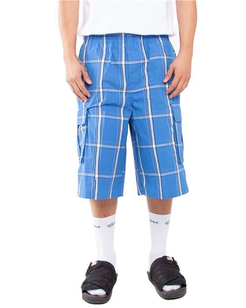 Unisex Plaid Shorts - Sky Blue Front