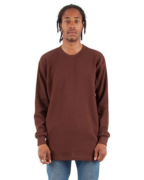 Unisex Heavyweight Thermal Long Sleeve T-Shirt - Brown Front
