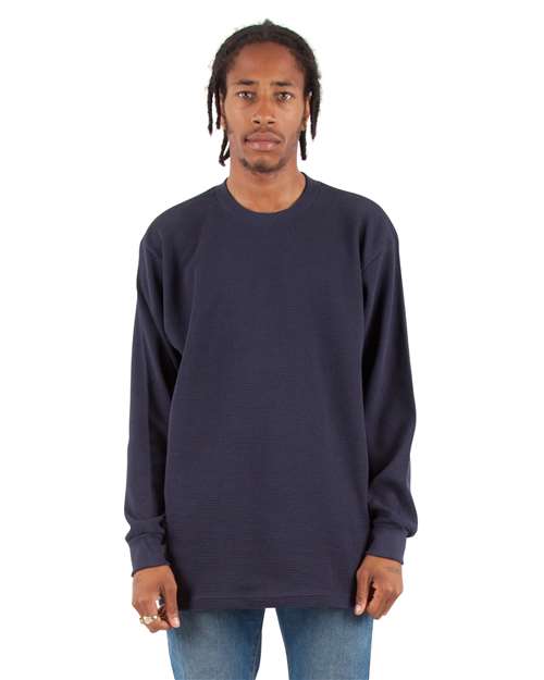 Unisex Heavyweight Thermal Long Sleeve T-Shirt - Navy Front