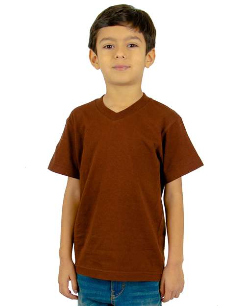 Youth V-Neck T-Shirt - Brown Front