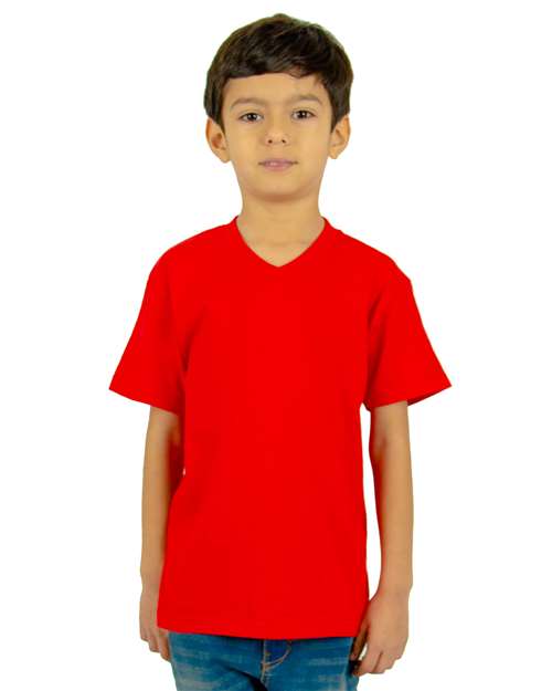 Youth V-Neck T-Shirt - Red Front