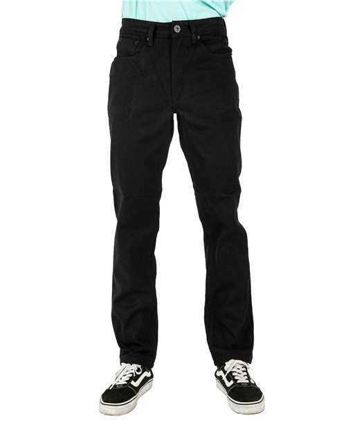 Unisex Raw Denim Straight-Leg Jean Pants - Black_40 Front