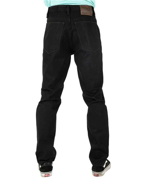 Unisex Raw Denim Straight-Leg Jean Pants - Raw Black_30 Back