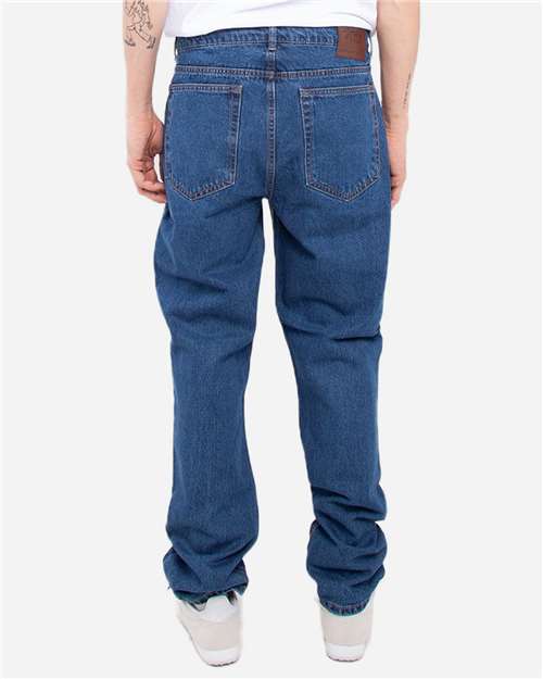 Unisex Raw Denim Straight-Leg Jean Pants - Stone Washed Denim Blue_38 Back
