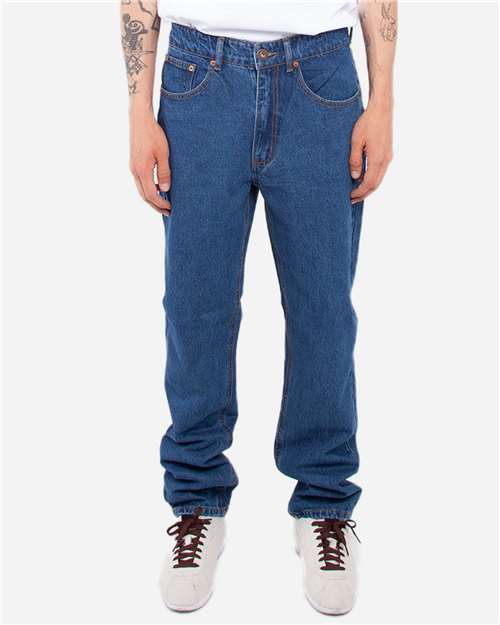 Unisex Raw Denim Straight-Leg Jean Pants - Stone Washed Denim Blue_40 Front