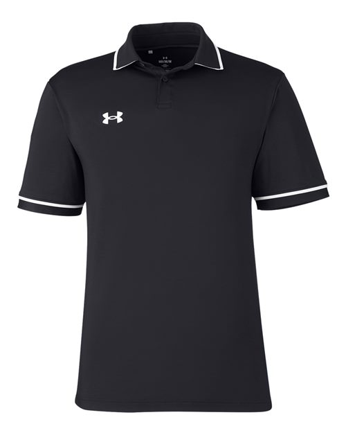 Men's Tipped Teams Performance Polo - Black/ White Front